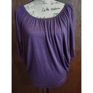 Costa Blanca Eggplant Purple Top Size Medium Puff Dolman Sleeve Blouse Loose